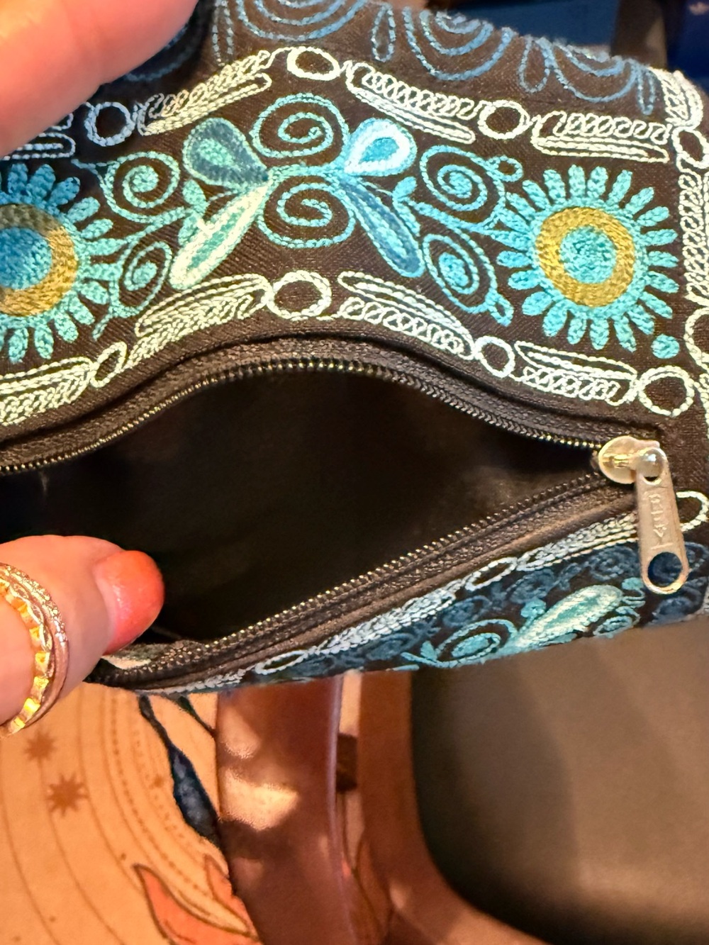 Source Unknown Embroidered Crossbody Bag in Teal and Turquoise with Gold Accents - Picture 4 of 6